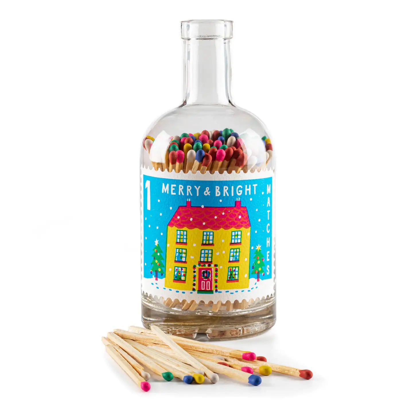 Merry & Bright glass bottle matches